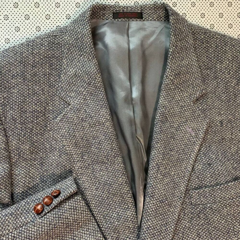 Christopher Brooks 40L Gray Tweed 100% Wool Sport Coat Blazer Made Hungary